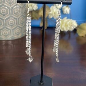 Silver and Rhinestone Crystal CZ Drop Earrings